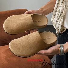 Mens Suede Round Toe Mules Slip-On Clogs Casual Slippers Fashion Loafers Flats