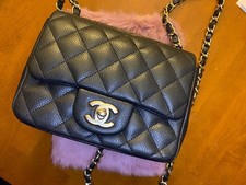 CHANEL classic flap Square Mini Black caviar gold hardware ghw Bag  zeko rare 