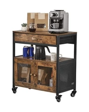 Uimoso Coffee Bar Cabinet 4-Tier Rolling Sideboard Buffe Table Wheels Mesh Door