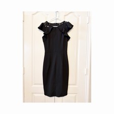 NWT KNITEE Vintage Ruffle Trim Lace Bodycon Cocktail Sheath Black Dress Size S