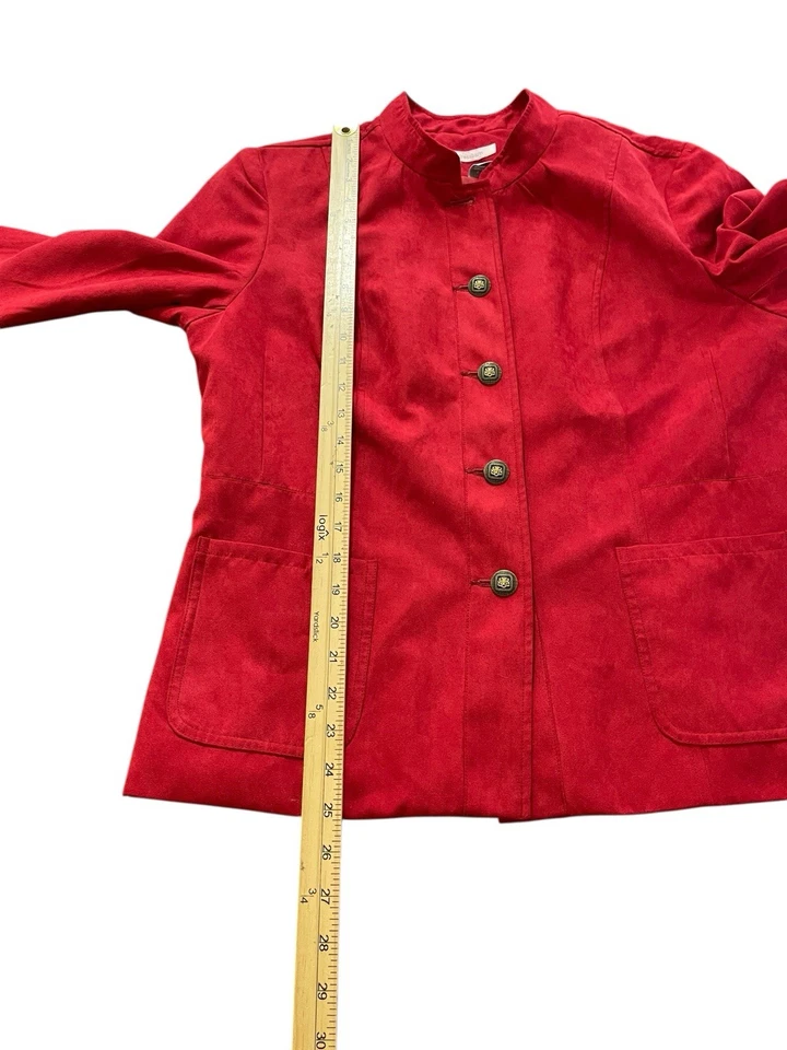Blazer Dressbarn De Colección Para Mujer Terciopelo Manga Larga Con Botones Rojo Talla Grande Vacaciones Foto 3 de 4