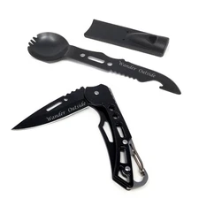 Knife & Spork Combo-Compact 2pc Camping Tools for Hiking, Travel, Survival Gear