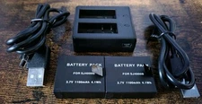 2x 1100mAh SJ4000B Battery w/ Dual Charger for SJCAM SJ6000 M10 Sports Camera