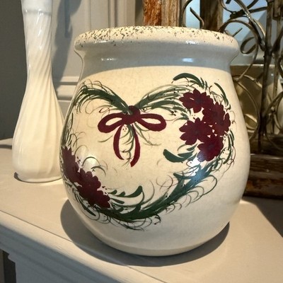 Casey Pottery Marshall Texas Burgundy Floral Heart Vase 6  Tall Valentines Day
