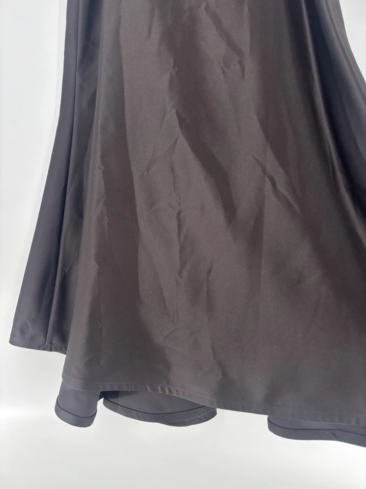 Nuevo con etiquetas Maxi Falda Tadashi Shoji Vintage Para Mujer 4 Marrón Satinado Línea A Cremallera Cóctel Foto 4 de 4