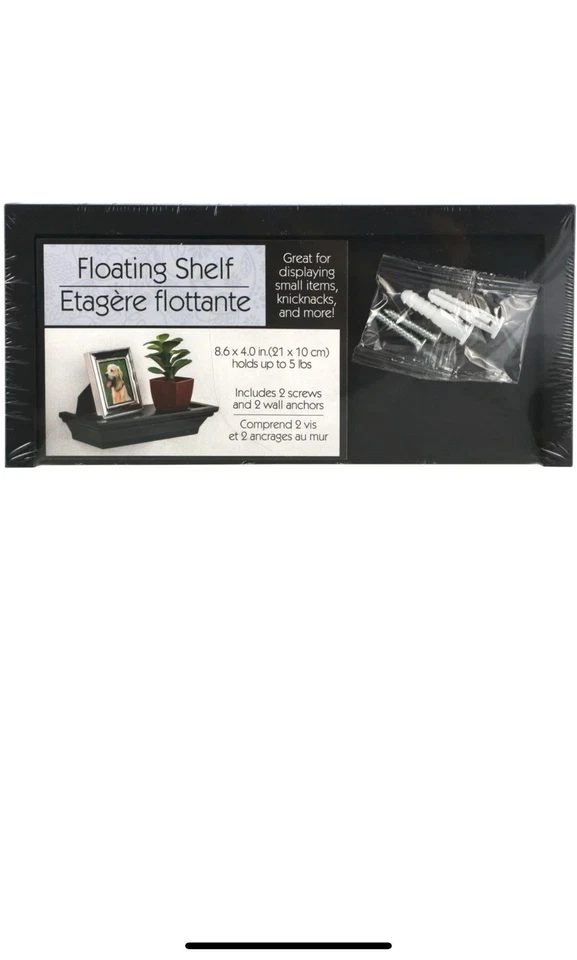 SET OF 2 Small Black Floating Plastic Shelf Shelves  8.6" L  x 4" D Holds 5 lbs - Image 4 of 4