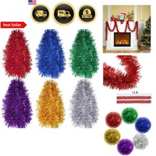 Christmas Tinsel Garland 90 ft Assorted Color Glitter Decor for Tree Party In...