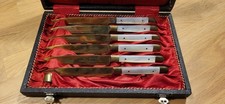 Antikes Messer-Set 6x Stahlbronze mit Perlmuttgriff im Original-Etui