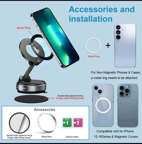 Vacuum Magnetic Suction Cup Phone Holder Car Mount Bracket For iPhone Samsung - Picture 5 of 9