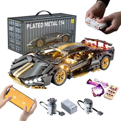 1:14 APP RC Technic Supercar Building Set w/ LED Lights, MOC Model Kit