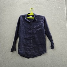 GAP Women Button Up Shirt L Blue Linen Long S...