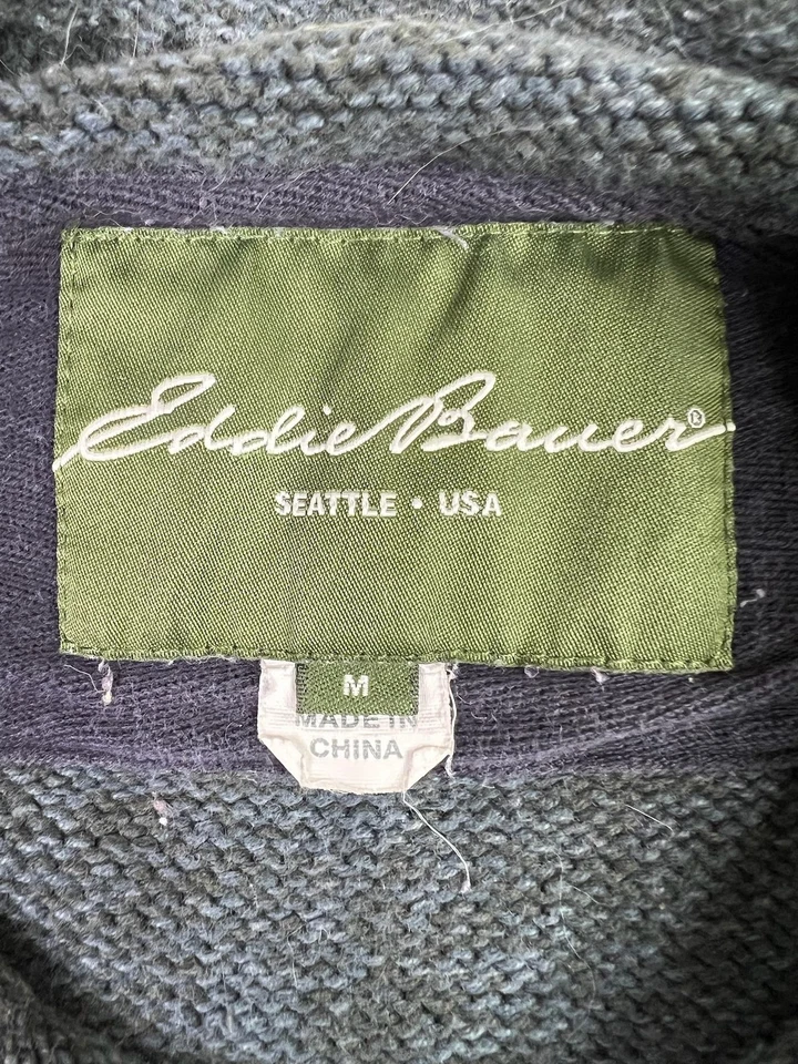 Eddie Bauer Sweater Mens Medium Gray 100% Cotton Crewneck Raglan Knit Pullover - Image 4 of 4