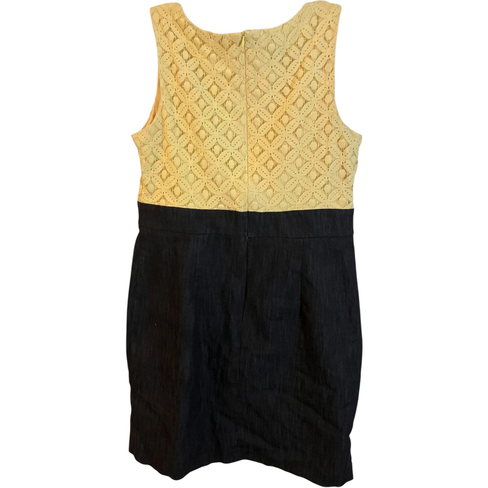 Abito donna Alyx taglia 12 giallo pizzo denim senza maniche cerniera posteriore buco della serratura