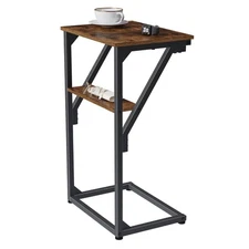 C-Shaped End Table, Small Couch Side Table, Sofa TV Tray Table for Living Roo...