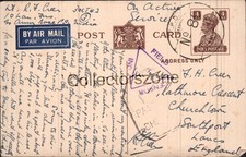 1942 WWII  Lt RF Creer 10th Lancashire Fusiliers field post card From India R008
