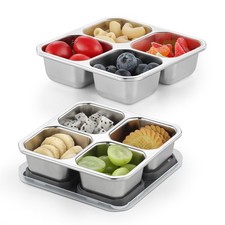 Stainless Steel Divided Plates, Kids Toddlers Babies Tray 4 Divided Compartme...