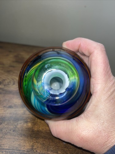 Murano Style Blown Glass Multicolor Swirl Perfume Bottle Bud Vase 4.75” Heavy - Picture 4 of 8
