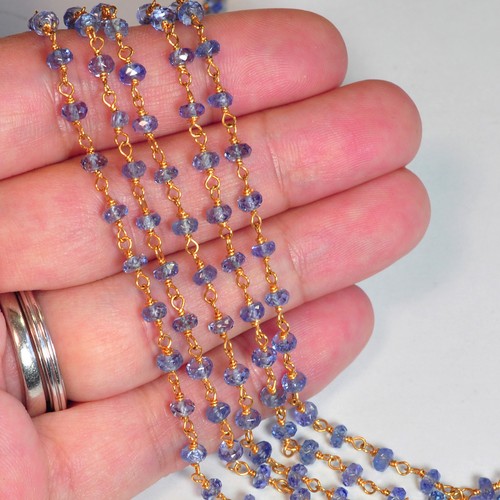 28 Gauge Gold Filled 4MM Tanzanite Gemstone Chain 12 INCH By the Foot - Picture 5 of 9