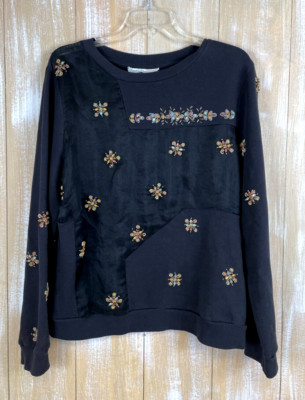 Let Me Be Women's M Rhinestone Embellished Black Silk Blend Sheer Sweatshirt