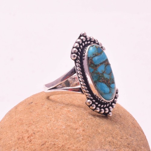 Blue Copper Turquoise 925 Sterling Silver Handmade Ring Gifts Jewelry RT-2181 - Picture 4 of 7