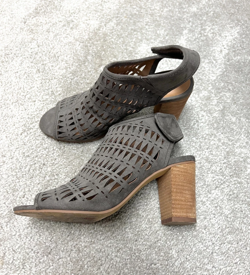 女式露趾短靴凉鞋 7.5 码灰褐色 3.5 英寸方跟中性鞋 — 第 2/4 张图片