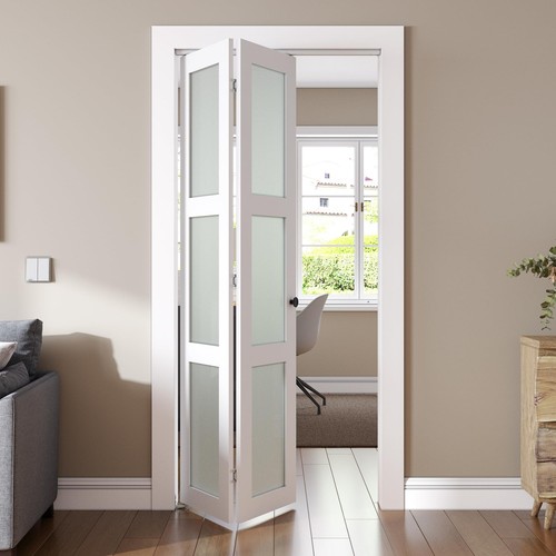 SMARTSTANDARD Bifold Door, for 28"x 80" Opening,Tempered Frosted Glass Closet... - Picture 4 of 8