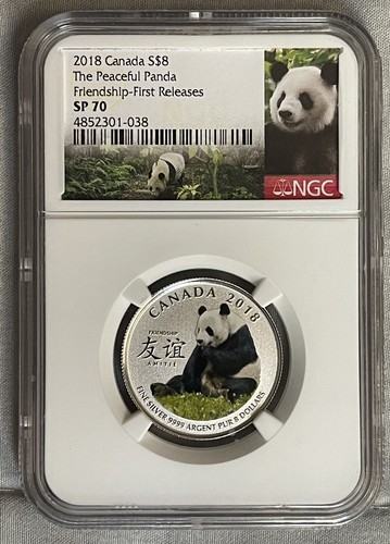2018 $8 CANADA SILVER NGC SP70 PANDA PEACEFUL FRIENDSHIP FIRST RELEASES RARE - Picture 2 of 3