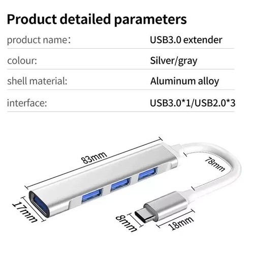 USB C Verteiler Splitter Adapter Typ C HUB USB 3.0 für PC Laptop Macbook 4 Port - Bild 3 von 4