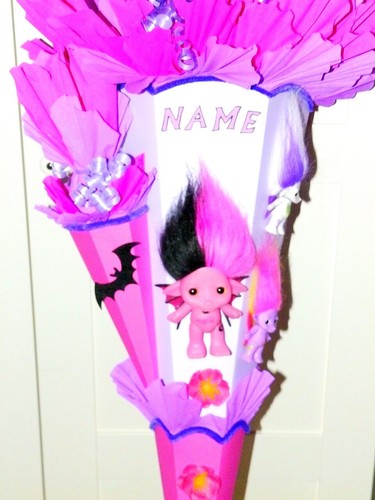 Schultüte Mädchen Troll Zuckertüte Troll Mädchen neu Unikat Handarbeit Name - Bild 3 von 5