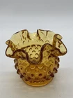 Fenton Art Glass Amber Hobnail Ruffled Mini Vase - Vintage