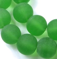 25 Frosted Sea Glass Round Beads 8mm Matte - Emerald