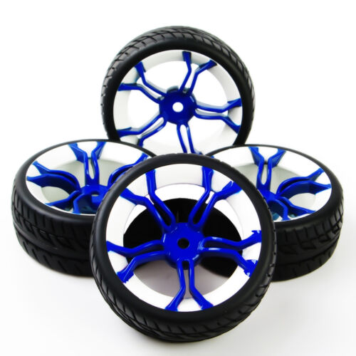 4x 1:10 RC Gummi Reifenfelgen Rad flach Rennen auf der Straße Auto PP0150 + MPNWB 12 mm Sechskant - Bild 2 von 6