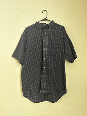 Wrinkle Free Arrow USA Men s Button Up Polo Blue Plaid Size L