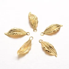 100pcs Iron Golden Leaf Pendants Charms For Necklace Jewelry Making 26x9x1mm