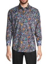 Robert Graham Shirt Men's Appellation Black Print Size Medium Long Sleeve NWT