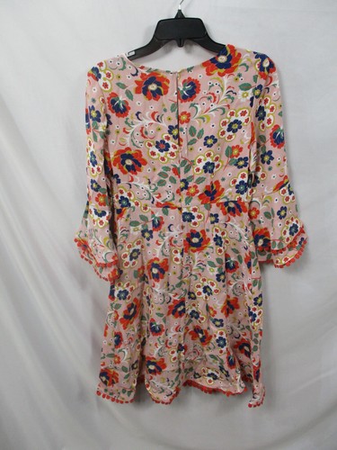 Bodenkleid Damen 8 rosa Blumenmuster Shift Langarm Midi Knopf Viskose Neu - Bild 4 von 10