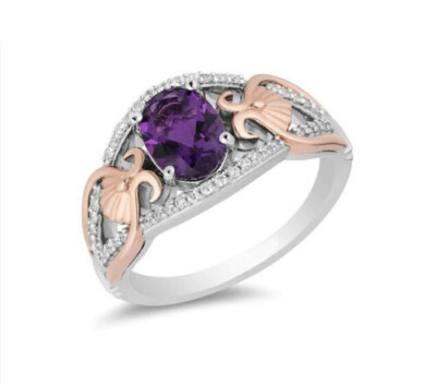 0.50Ct Purple Oval Cut CZ Two Tone Engagement Wedding Ring 925 Sterling Silver