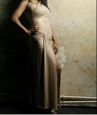 New City Goddess London Gold Shiny Sexy Long Dress Christmas Party Size S/M