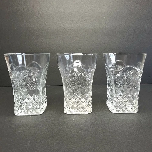 Indiana Glass Pineapple & Floral Water Tumbler Set of 3