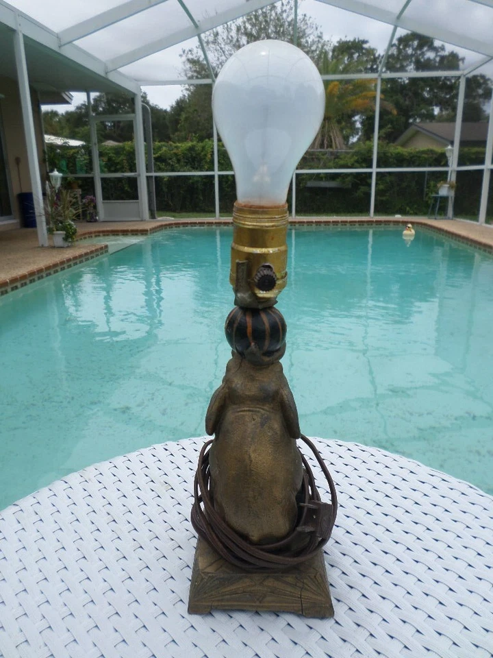 LÁMPARA Circo Elefante MCM De Colección Tronco Buena Suerte Barril Bronce Spelter Pot Metal Foto 4 de 4