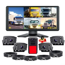 10.36" Touch Screen DVR Quad Monitor 5x Front Dash Cam Side Backup Camera 256GB