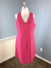 Ann Taylor LOFT Pink M 10 A Line Flare dress Career Cocktail V Neck EUC WOW!