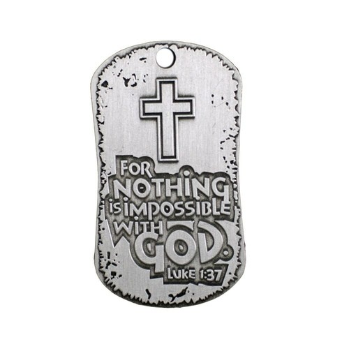 Luke 1:37-Antique Finish Dog Tag Necklace Shields of Strength - Picture 1 of 3