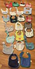 Boy's Baby Bib Lot Of 23 Various Styles Brands Logo Holiday Apple Sauce Mixed