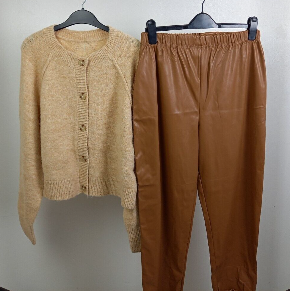 TU Sample 2Pcs Set Size 12 Brown Faux Leather Leggings Knit
