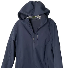 NordicTrack Men’s Sz S Fitness Jacket hooded Recycled Polyester dark Navy Blue