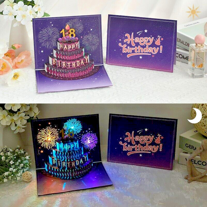 Happy Birthday Geburtstagskarte Popup 3D Grußkarten Mit Musik, Licht, Feuerwerk