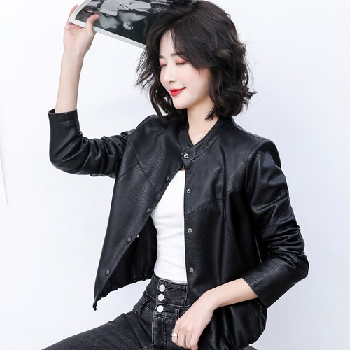 Spring New Women's Short Pu Leather Jacket Loose Ladies Pu Leather Coat XXS-2XL - Picture 4 of 8