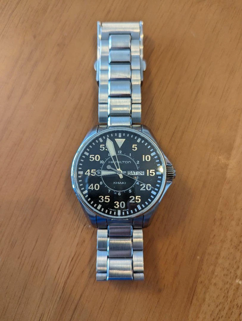 Hamilton Khaki Aviation Pilot Day Date H646110 Men's Quartz Watch Black x Silver