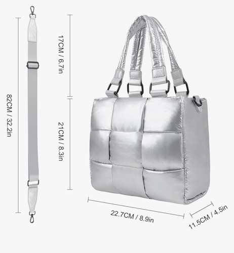 NWT IBEE Puffer Crossbody Bag,Quilted Bags Lightweight,Puffy Silver - Picture 2 of 6